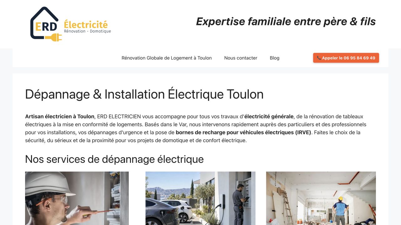 Capture du site de ERD Électricien