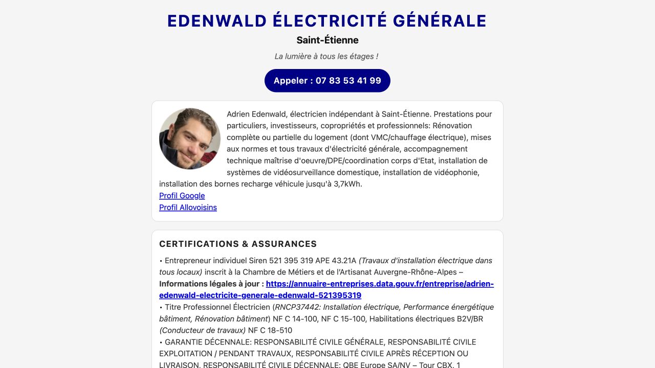Capture du site de Edenwald Électricité Générale