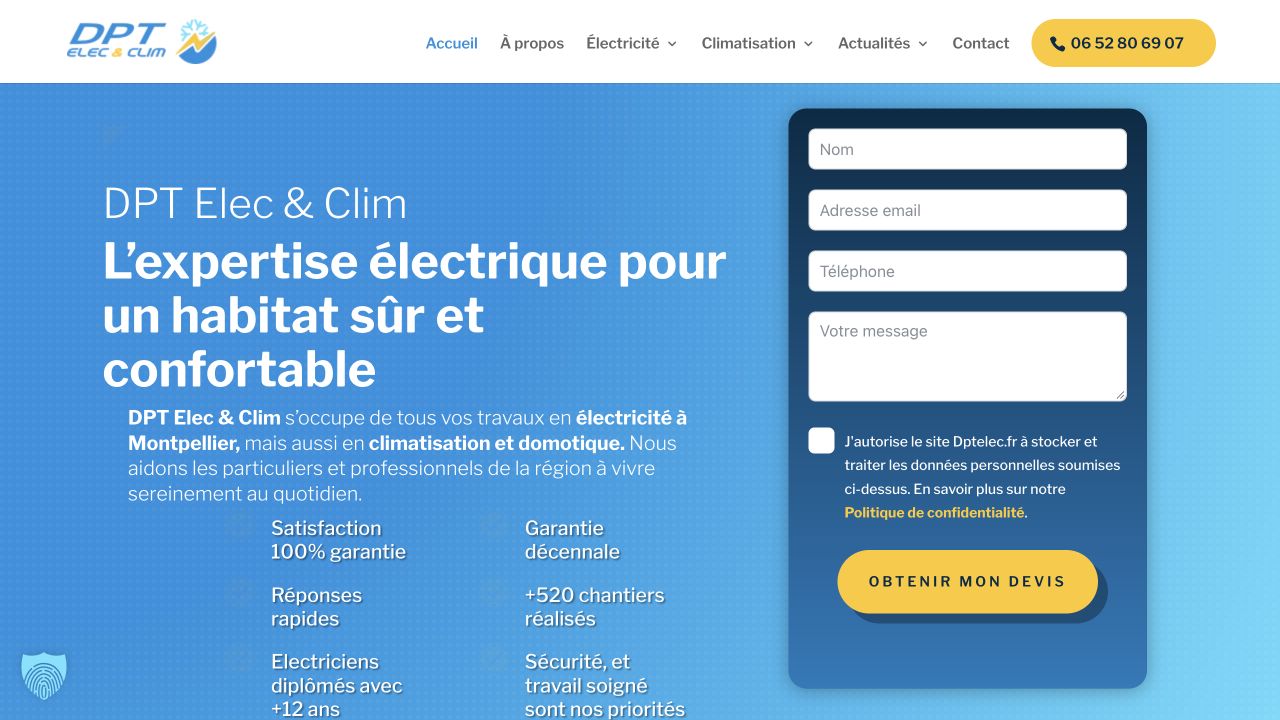 Capture du site de DPT Elec & Clim