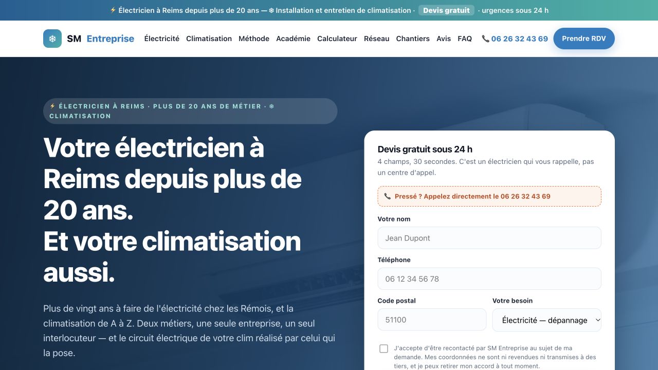 Capture du site de SM Entreprise