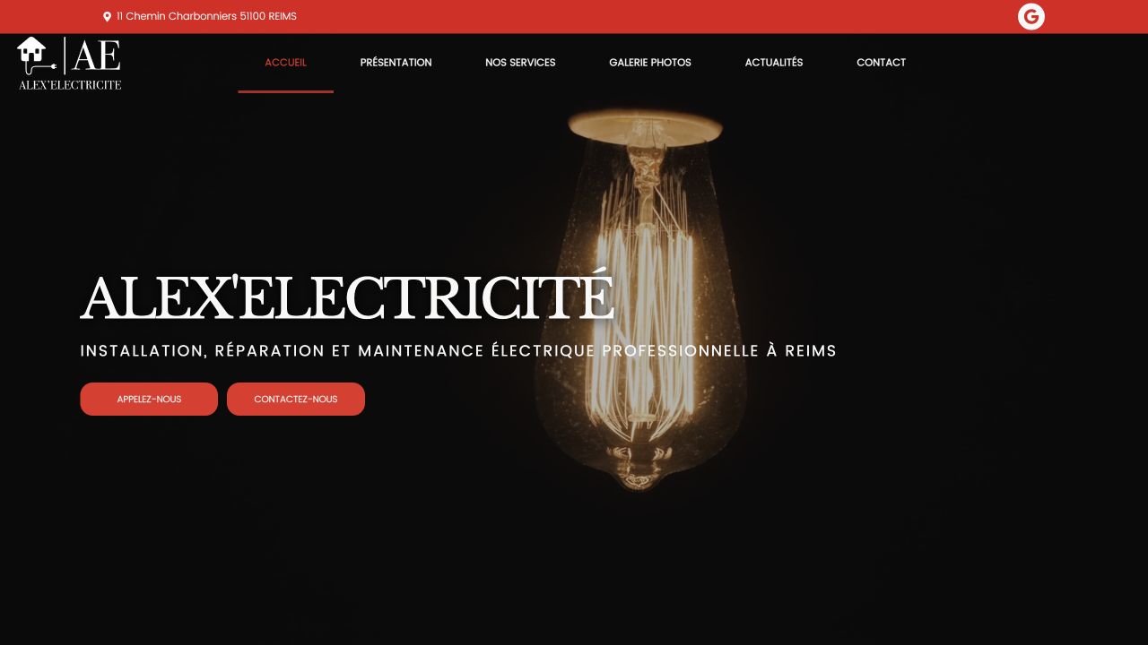 Capture du site de Alex’Électricité